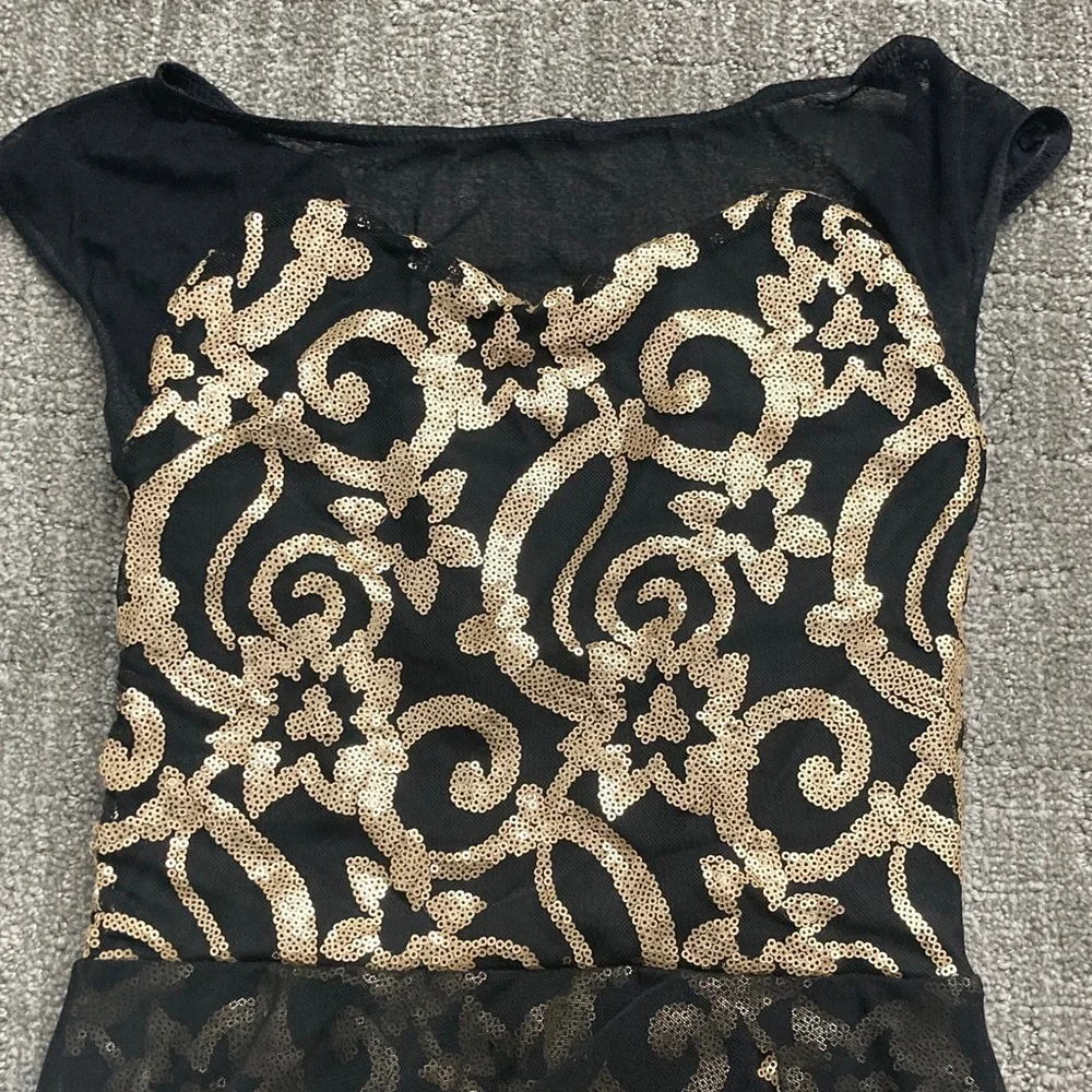 Weissman Lyrical Black Long Dress with Gold Sequin Brocade Dance Costume